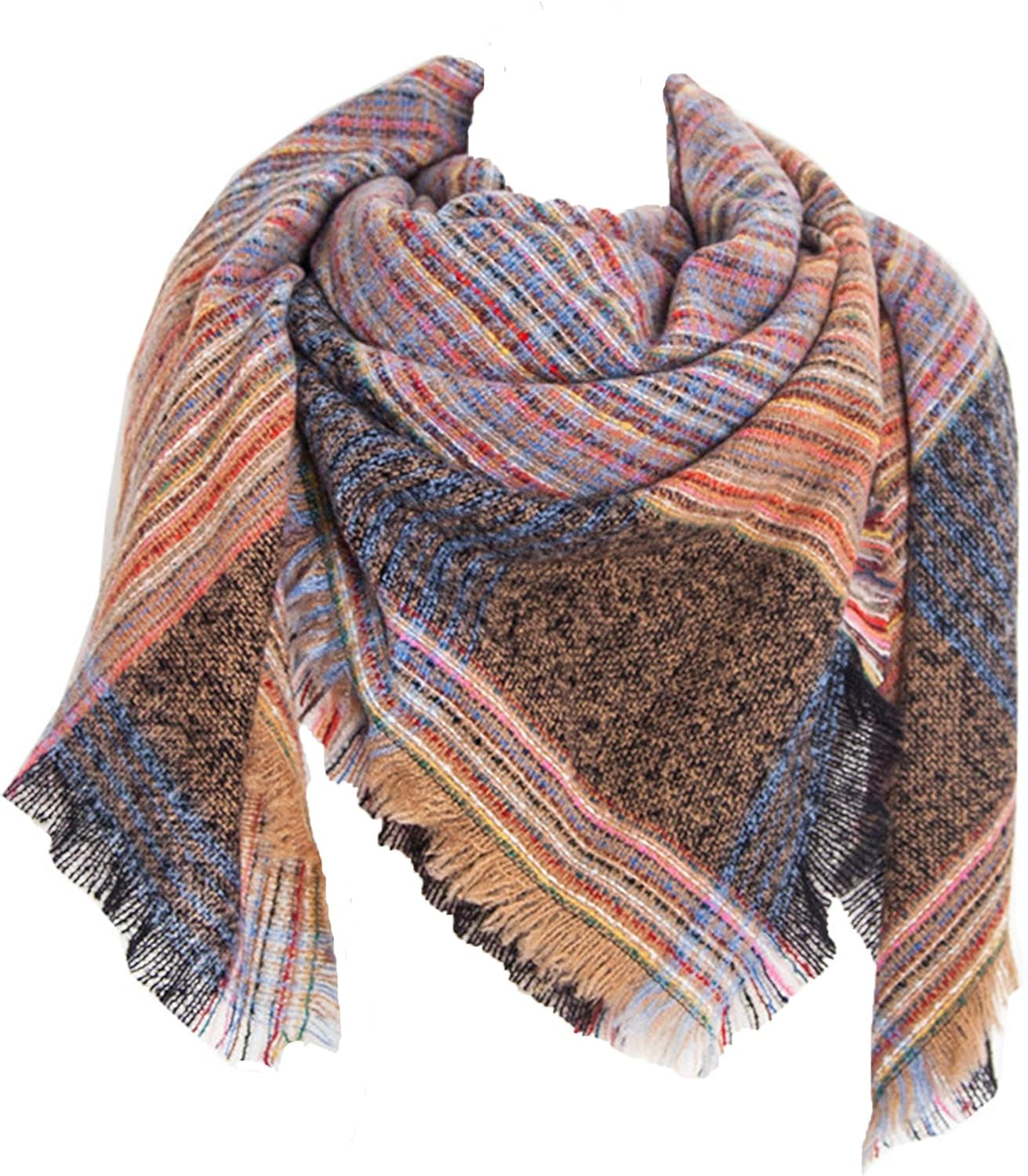 Womens Warm Scarf Square Shawls Infinity Scarves Stripe Plaid Rough Surface