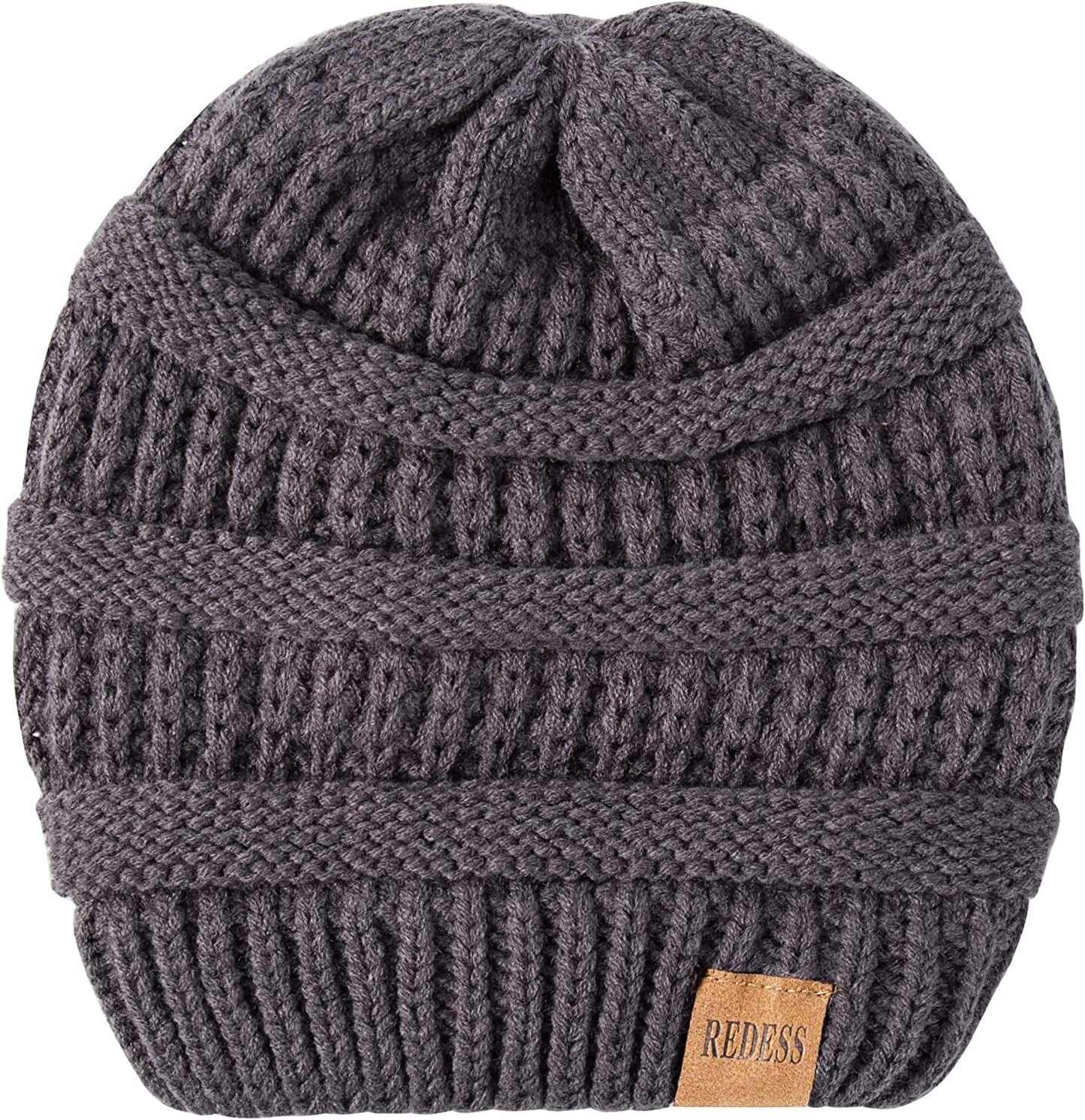 Slouchy Dark Grey Beanie Hat for Women Winter Warm Knit Cap