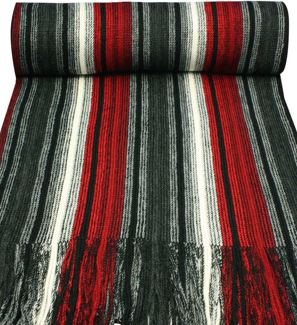 Mens Winter Scarf - Synthetic Wool, Extra Long & Warm, Striped Knit