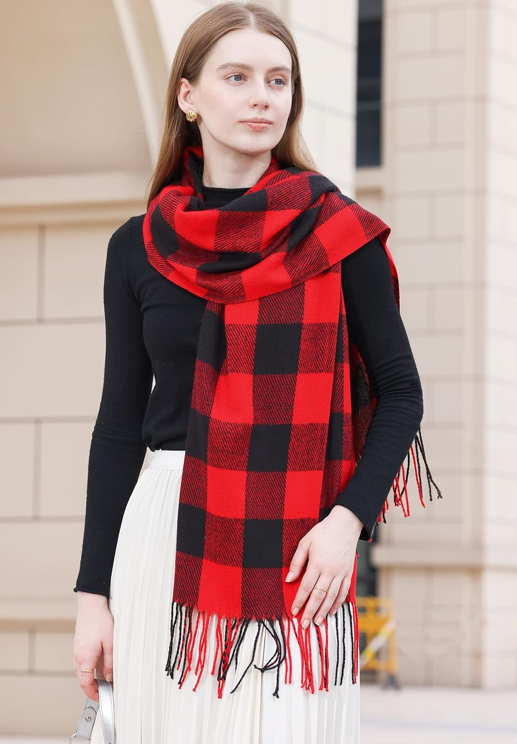 Women'S Fashion Long Shawl Big Grid Winter Warm Lattice Large Scarf