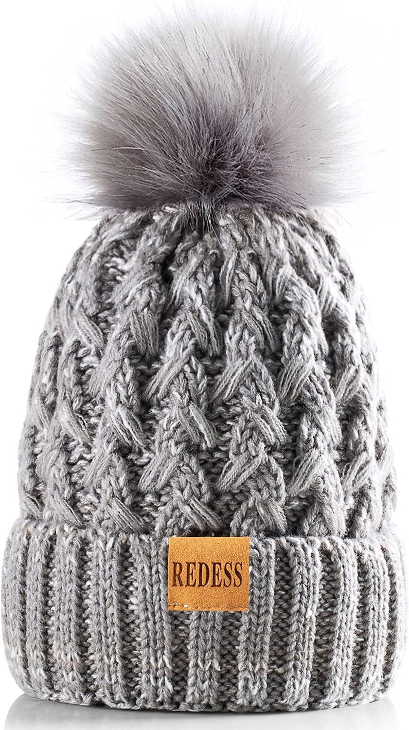 Pompom Beanie Hat Fleece Lined 