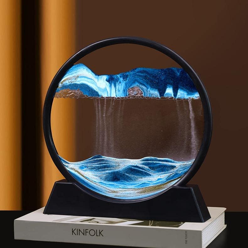 Moving Sand Art Picture in Motion round Glass 3D Deep Sea Landscape, Dynamic Sand Art Sandscapes