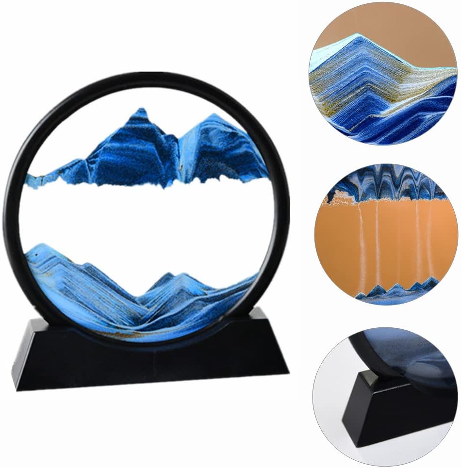 Moving Sand Art Picture in Motion round Glass 3D Deep Sea Landscape, Dynamic Sand Art Sandscapes