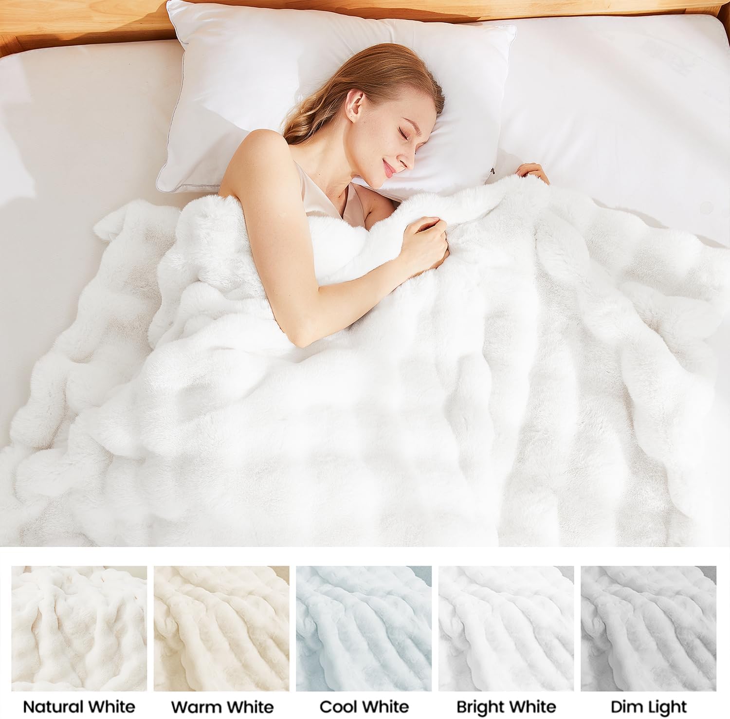 White Faux Fur Throw Blanket Cozy Bubble Blanket Soft Fuzzy Thick 