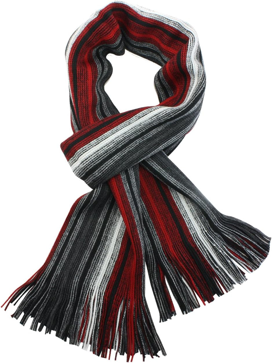 Mens Winter Scarf - Synthetic Wool, Extra Long & Warm, Striped Knit