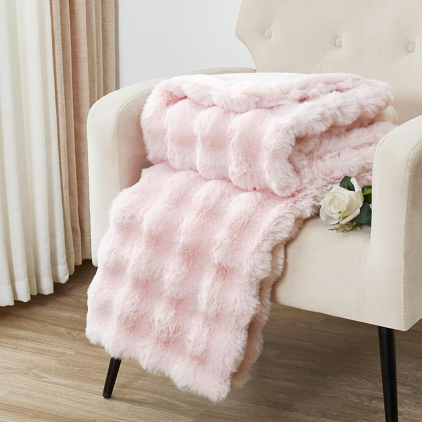 Decorative Soft Thick Fuzzy Faux Rabbit Fur Throw Blanket 