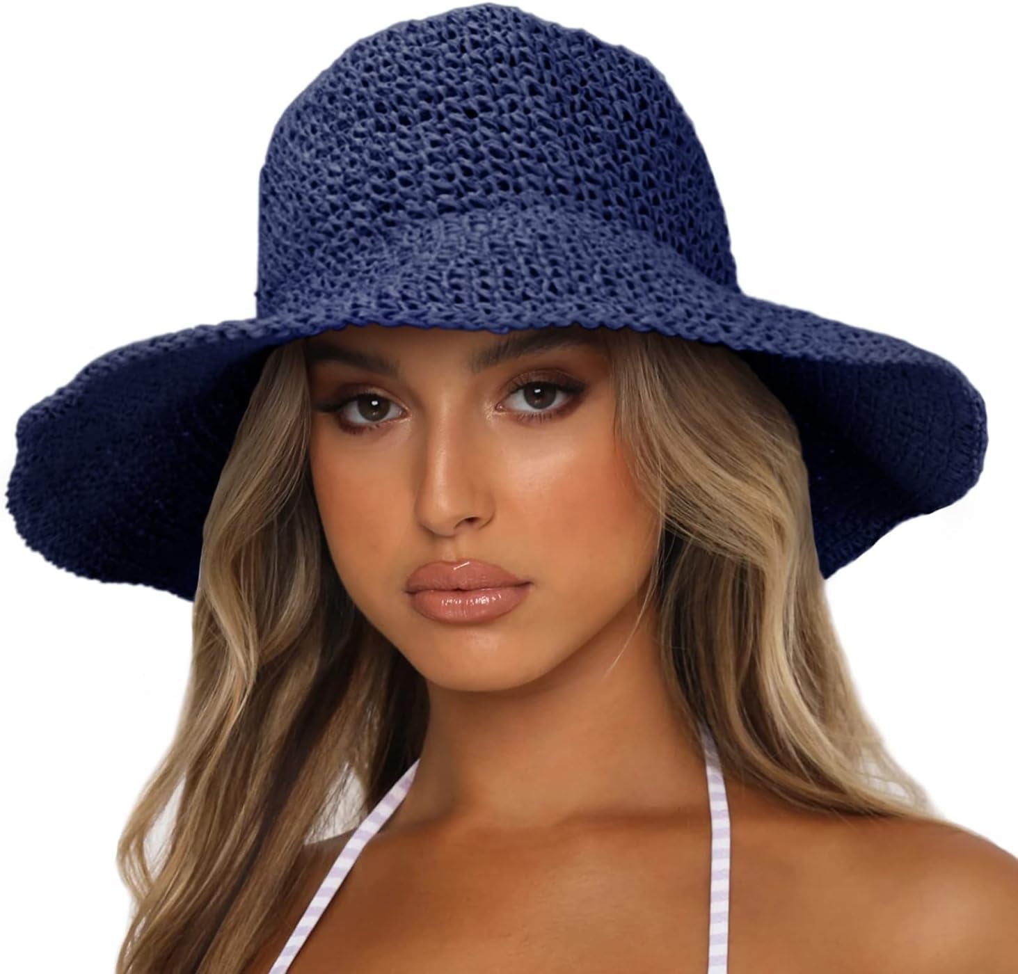 Wide Brim Summer Beach Hat for Women Foldable Travel Straw Hat UPF50+