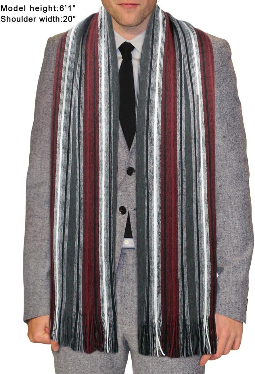 Mens Winter Scarf - Synthetic Wool, Extra Long & Warm, Striped Knit