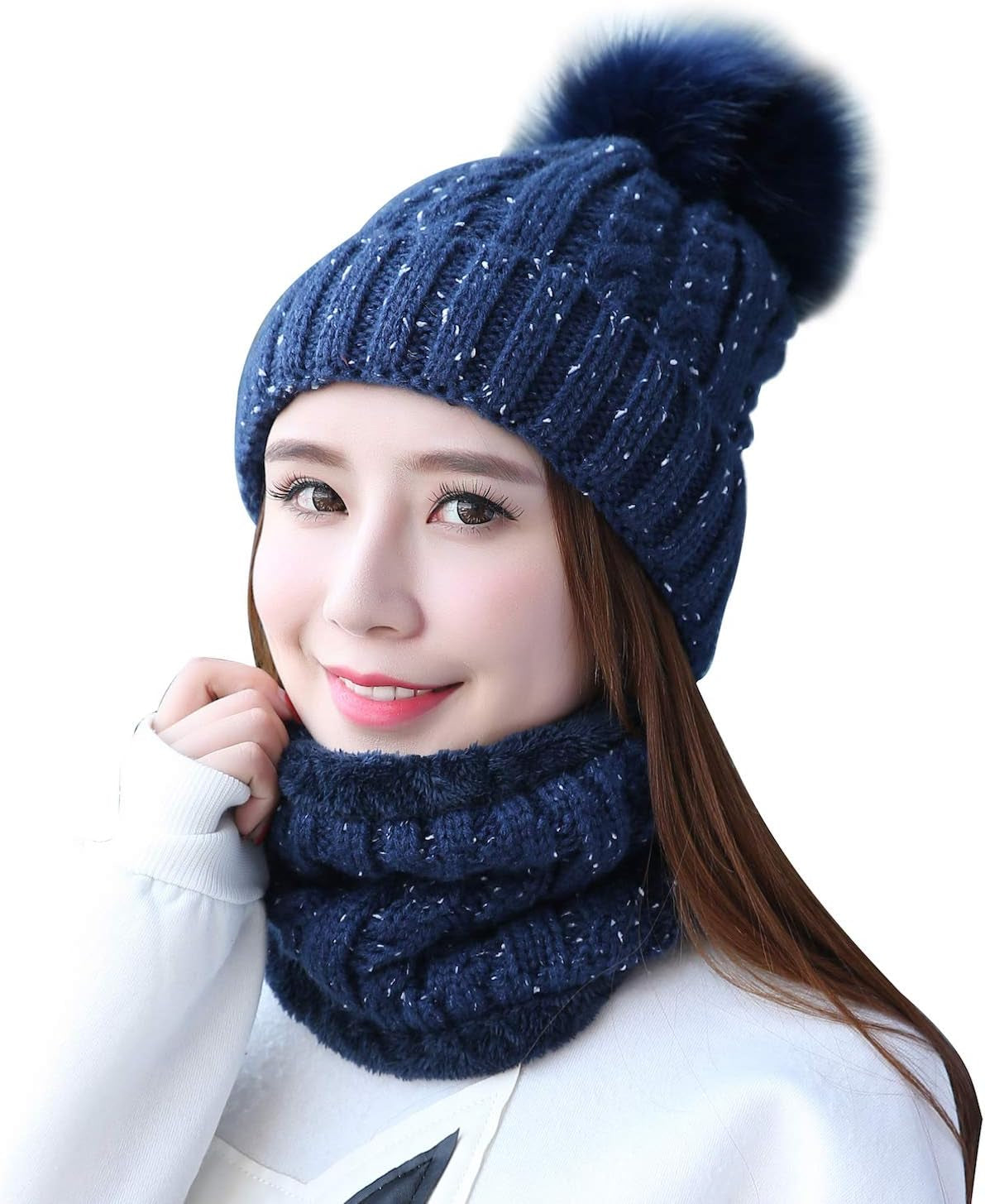 Beanie Hat Scarf Set Warm Fuzzy Knit 