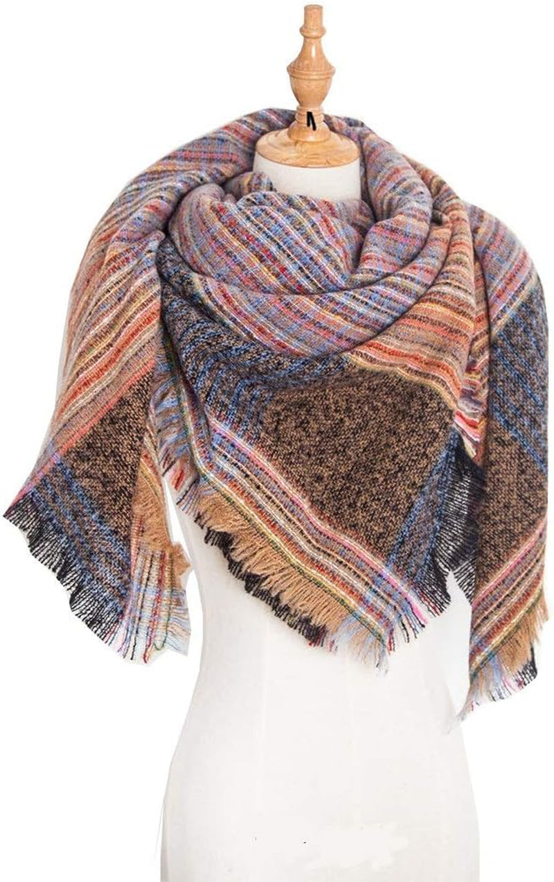 Womens Warm Scarf Square Shawls Infinity Scarves Stripe Plaid Rough Surface